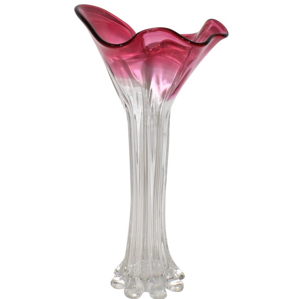 Vintage mu murano hand blown art glass scalloped top vase with paneled column